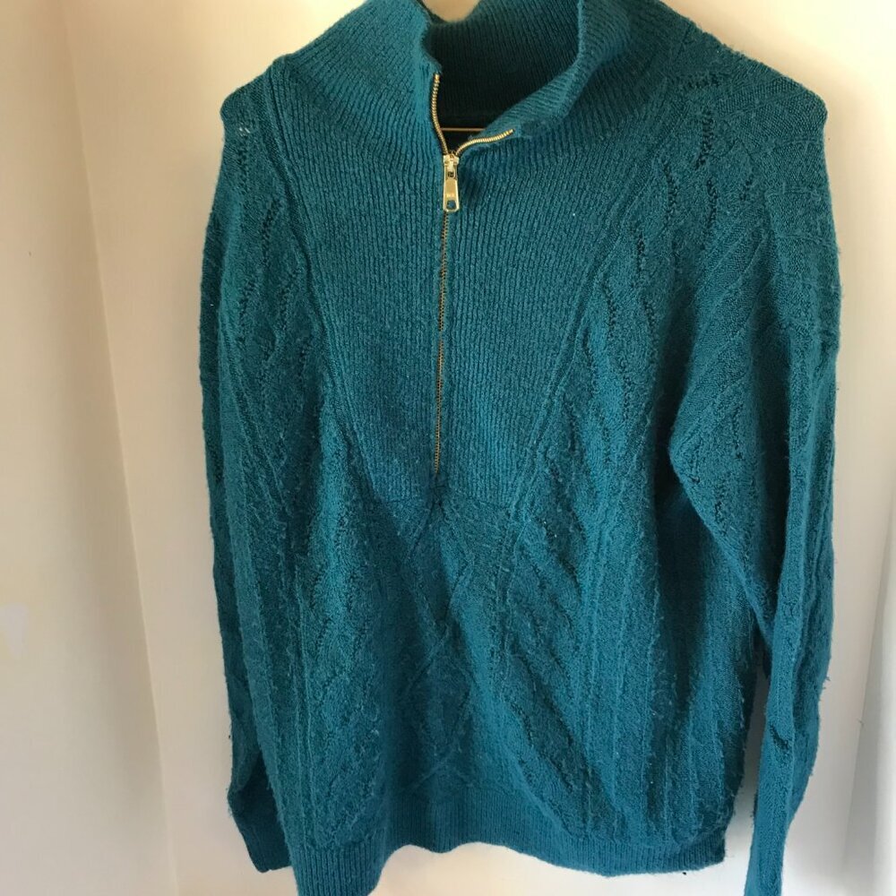 TALBOTS CABLE KNIT ZIP SWEATER WOMENS SIZE M